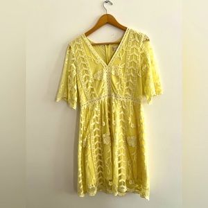 Altar’d State Yellow Floral Lace Tabby Dress Size L